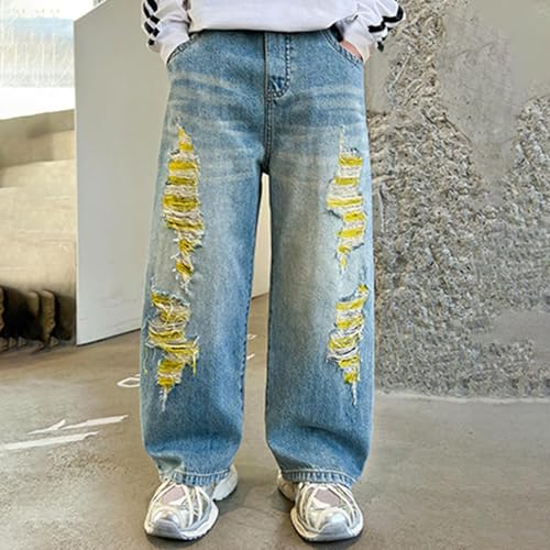 Boys Baggy Jeans Kids Trendy Ripped Destroyed Casual Denim Pants Streetwear Straight Leg Jean Trousers with Pockets3
