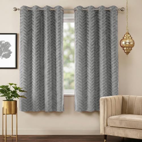 Image of 100% Light Block Curtains 5 Feet Window 2 Piece, Light Grey | Embossed Panels Room Darkening Mild Thermal Insulated & Noise Reducing Curtains (Light Grey, 60 Inch)