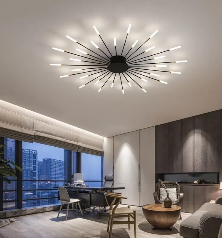 Feu d'artifice LED lustre moderne noir 30 têtes pour maison