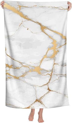DADABULIU Toalla de baño de mármol blanco y dorado, toallas de playa suaves y absorbentes, de secado rápido, calidad de hotel de lujo, para adultos,