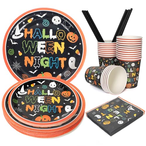 PARTY GO 125 Stück Halloween Geschirr Halloween Servietten Teller und...
