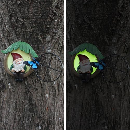 Gartenzwerg aus Kunstharz, für den Außenbereich, leuchtender Feengartenzwerg, Lesebuch, Figur und Schmetterling, Dekoration, 12 cm, leuchtender Elfenspäher, Hof, Kunstskulptur, Heimdekoration – Bild 4