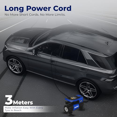 Image of Woscher BoltAir Digital Tyre Inflator for Car and Bike | 12V DC Fast Inflation 150 psi | Strong Metal Body with Emergency LED Light,Heavy Duty Zipper Bag