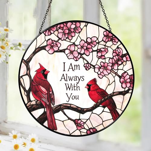 Cardinal Suncatcher Stained Glass Window Hanging Decor Red Cardinals Memorial Gifts for Loss of Loved One Cardinal Remembrance Gifts for Women Grandma Mom Mothers Day Birthday
