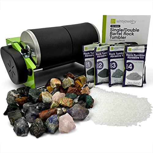 WireJewelry Pro-Series Double Barrel Rock Tumbler Kit - enthält 1,4 kg Edelsteine der Welt Steinmischung und 2 Chargen 4-stufiger Schleifkornung und Politur mit Kunststoffpellets Cover