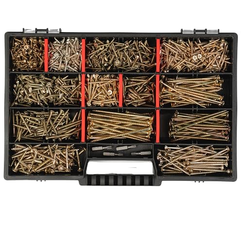 Holzschrauben Set XXL Sortiment 1000-teilig Torx Antrieb Spanplattenschrauben 3x12 bis 4 5x80mm inkl. Bits Premiumqualtiät