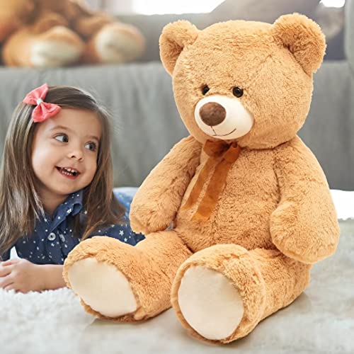 Morismos Giant Teddy Bear Stuffed Animal-35.4'' Large Teddy Bear, Soft Large Teddy Bear Plush Toy, Brown Teddy Bear, Big Stuffed Bear For Girl Boy Girlfriend Valentines Christmas Birthday, Light Brown #TOP2