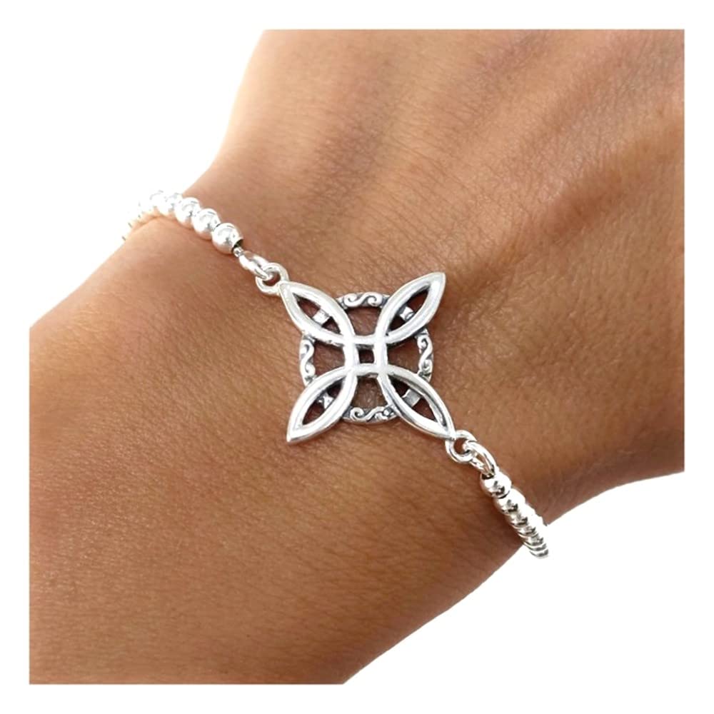 Nudo Bruja pulsera plata Ley 925m mujer 18cm. cadena bolas 3mm. mosquetón