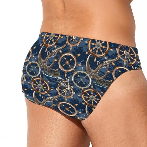 Ship Helm and Anchors-Theme Novelty Men's Brief Swimwear Pants Swimming Trunks Beach Shorts Underwear3