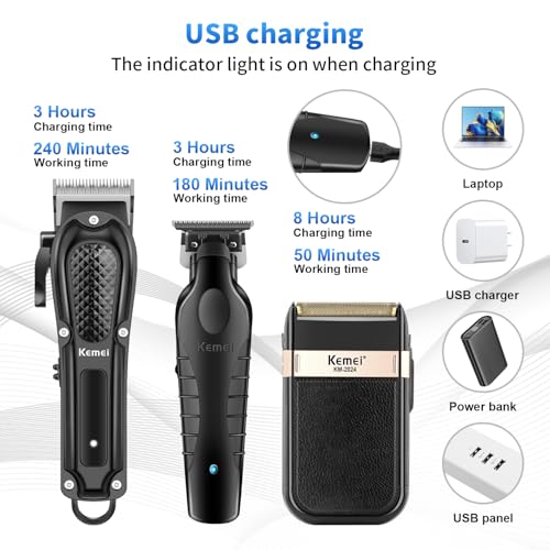 KEMEI Professional Hair Clippers for Men Cordless Complete Barber Clipper T-Blade Hair/Beard Trimmer Foil Shaver Set - Image 4