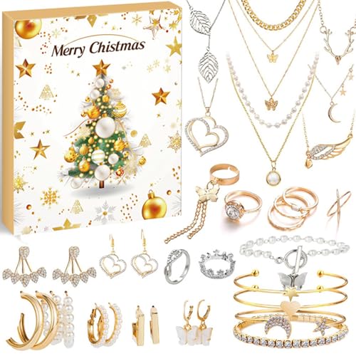 Calendrier de l'Avent bracelet à breloques 24 jours bijoux or argent collier