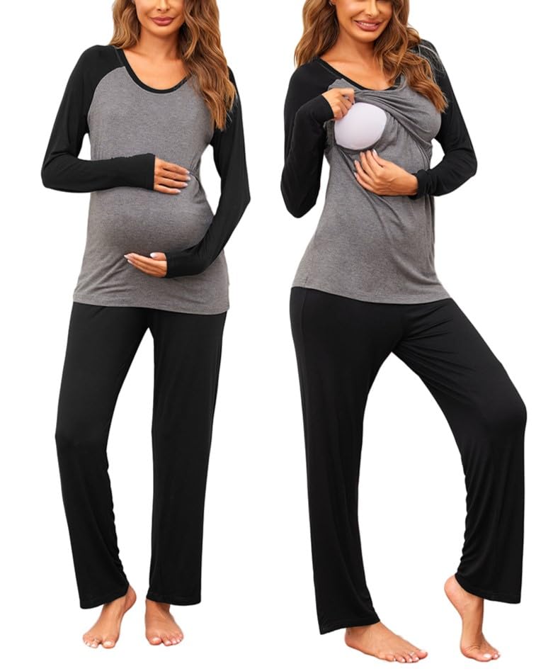 Ekouaer Pigiama da Donna per Allattamento e maternità a Maniche Lunghe Pigiama in Due Pezzi Accogliente con Funzione...