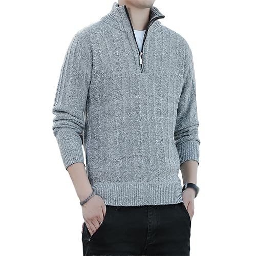 SIDUFHAOPKLL All-Match Thick Base Knit Shirt for Men Warm Long Zipper Half Turtleneck for Men Fall/Winter Trend(Medium)