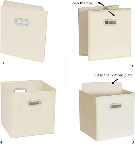 Miniatura 5 de SEVENDOME Contenedores de almacenamiento de tela de tela, organizador de cubos de tela con asas dobles, canastas de almacenamiento plegables para el