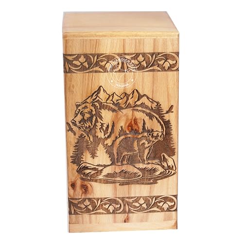 Image of Handcrafted Floral Engraved Wooden Urns for Human Ashes Adult Large - Cremation Urn for Ashes - Burial Urn for Columbarium - Funeral Urn Box (Mountain Beer 2, 250 LB - BeechWood)