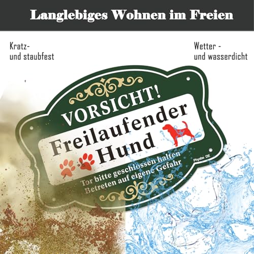 Schild Freilaufender Hund 2 Stück，25x18cm Achtung Hunde Schild Aluminium Reflektierendes Schilder，für Außen-und Innenbereich