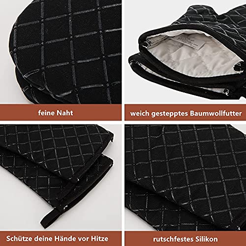 Premium Anti-Rutsch Ofenhandschuhe 1 Paar bis zu 240 °C, Silikon Extrem Hitzebeständige Grillhandschuhe Handschuhe Backofen Handschuhe, zum Kochen, Backen, Barbecue Isolation (Schwarz)