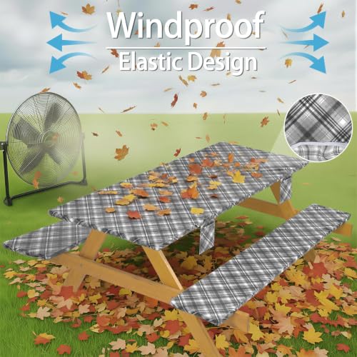 memKiya Fitted Waterproof Picnic Table Cover with Bench Covers Heavy Duty Elastic Outdoor Camping Tablecloth for 6 Foot Rectangle Tables Summer Rv Accessories Patio Garden Road Trip Essentials Gifts by memKiya - Used condition - Image 4