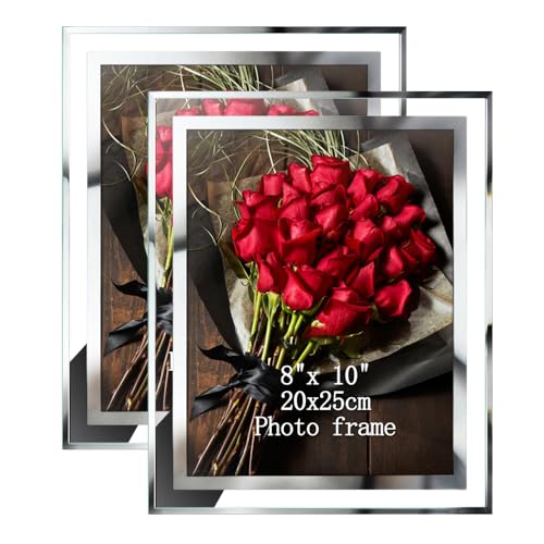PETAFLOP Photo Frames 10x8 Inch (20x25 cm), Mirrored Glass 8x10 Picture Frame for Family Office Table Decorations Set of 2