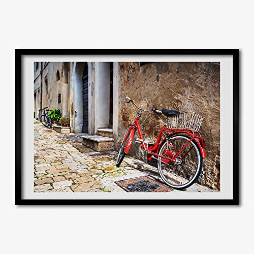 Tableau photo vélo rouge en cadre MDF 70x50 cm affiche moderne décoration murale bois Tulup