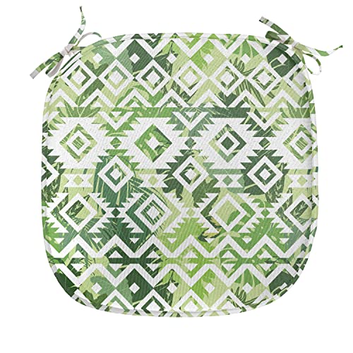 Lunarable Geometric Chair Seating Cushion, Tribal Art on Exotic Floral Background, Anti-Slip Seat Padding for Kitchen & Patio, 16