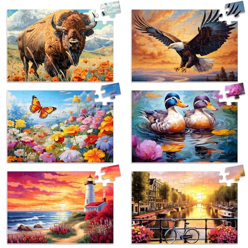 6 Pack 36 Piece Large Jigsaw Puzzle for Seniors Puzzles Dementia Alzheimer's Products and Activities for Elderly Adults Alzheimer's Puzzles Easy Memory Games Gift for Seniors Patients in Nursing Home