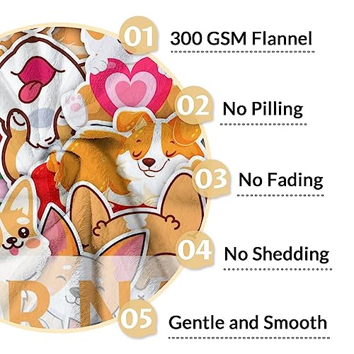 Personalized Corgi Blanket Gifts with Name - 50"x60" Cute Throw for Adults, Kids - Colorful Soft Fuzzy Blankets for Bed, Couch & Living Room