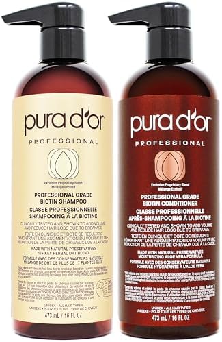 PURA D'OR Clinically Formulated Biotin Shampoo & Conditioner, 2X Concentrated Formula with EFFECTIVE RESULTS Hair Thickening Products For Women & Men, Sulfate Free, 473 mL (16 fl oz) x 2