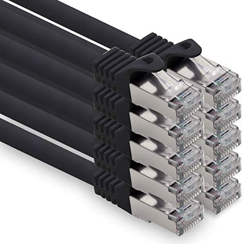 10 m - czarny - 10 sztuk CAT.7 Computer Ethernet kabel sieciowy (kabel surowy) kabel krosowy S-FTP LSZH PIMF 10GB s RJ45 wtyczka Cat6a