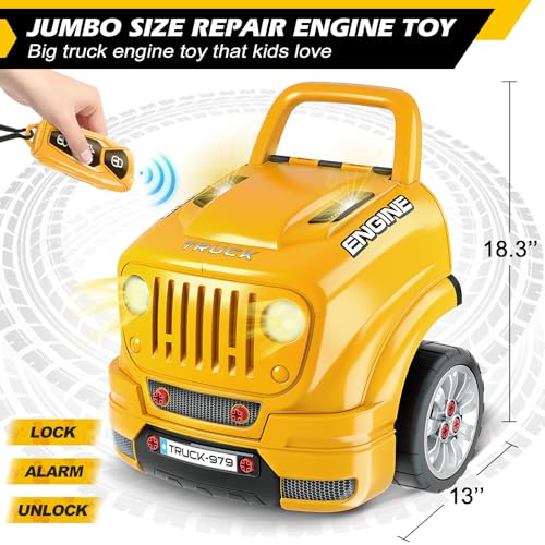 Jumlys Toys for 3, 4, 5, 6, 7, 8 Years Old Boys, Large Truck Engine Toys for Kids 3-5, 5-8 Years Old, Mechanic Repair Set with Electric Drill, Big Truck Builder Kit, Ideal Christmas, Birthday Gifts - Image 3