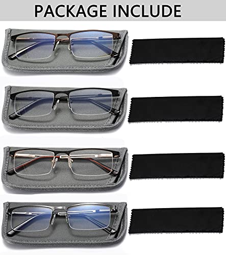 4-Pack Blue Light Blocking Reading Glasses For Men,Stylish Metal Frame Computer Readers With Sping Hinges Anti Glare/Eye Strain Uv Filter (+1.75 Strength) #TOP3