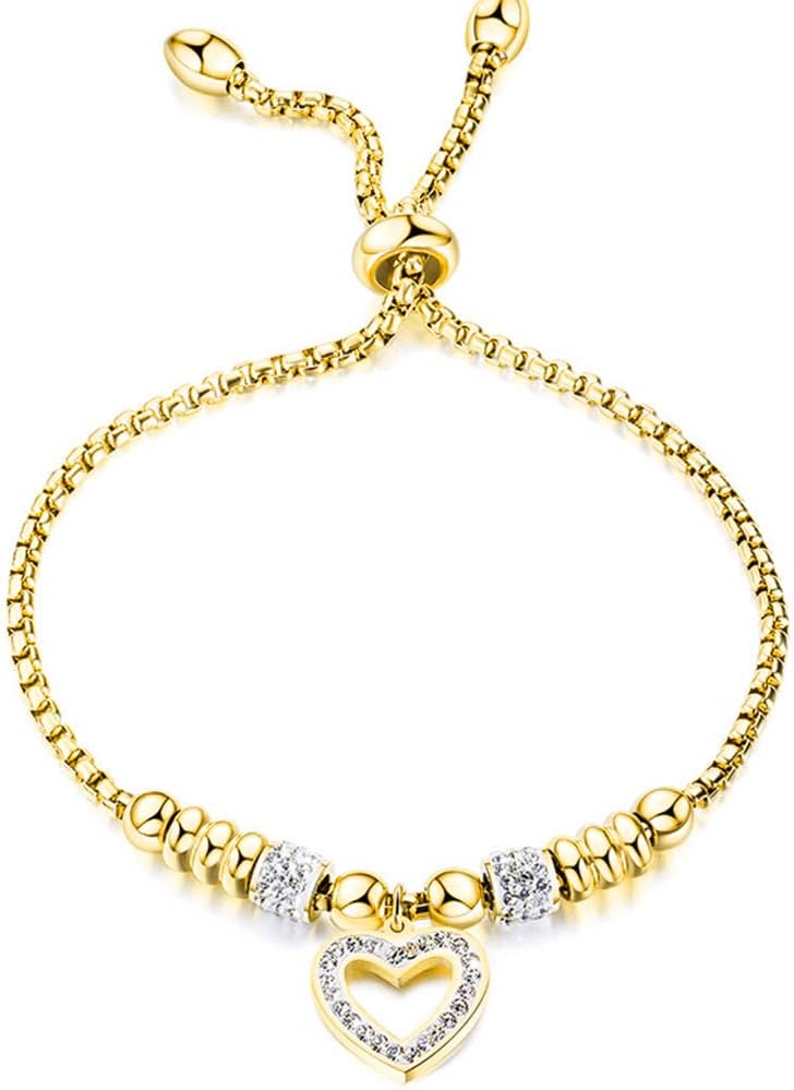 Jude Jewelers Stainless Steel Heart Charm Adjustable Size Beaded Strand Style Wedding Statement Holiday Bracelet