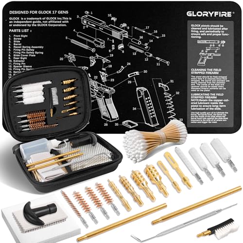 GLORYFIRE Gun Cleaning Kit Handgun Cleaning Kit Pistol Cleaning Kit .22.357/9mm.40.45 Caliber Brass Jags Tips for Hunting Shooting