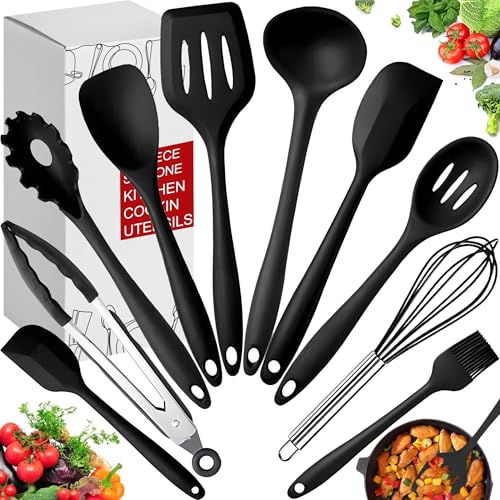 Retoo Silikon Küchenhelfer Set, 10 Stück Kochutensilien Kochgeschirr, Hitzebeständig, BPA-frei, Antihaft mit Ergonomischen Griffen, Spülmaschinengeeignet, Inklusive Aufbewahrungsbox, Schwarz Retoo Silikon Küchenhelfer Set, 10 Stück Kochutensilien Kochgeschirr, Hitzebeständig, BPA-frei, Antihaft mit Ergonomischen Griffen, Spülmaschinengeeignet, Inklusive Aufbewahrungsbox, Schwarz
