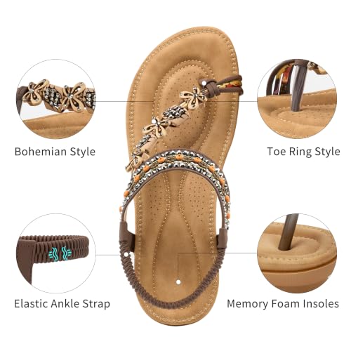Image of Ablanczoom Flat Sandals for Women Summer: Casual Boho Beaded Toe Ring Dress Shoes - Comfortable Vacation Daily Walking Shoes