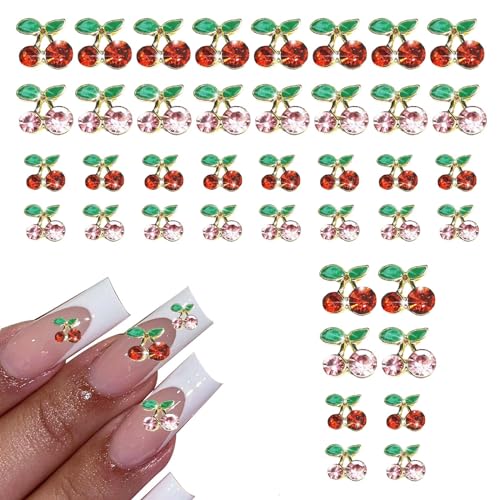 40 Pcs Cherry Nail Charms 3D Nail Charms Rhinestones,Nail Art Shiny Gems Nail Studs Cute Fruit Nail Diamond Crystal Luxury for Women, Nail Art Decoration Set for Acrylic Nails(Red+Pink)