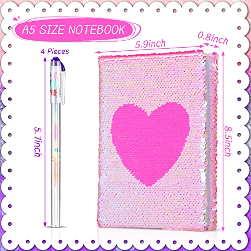 Image of Outus 4 Pcs Sequin Girls Journal Valentines Journal Gift with Color Gel Ink Pens Glitter Notebook Flip Writing Diary for Kids Girl Writing Drawing Travel Gifts(AB Color,Heart)