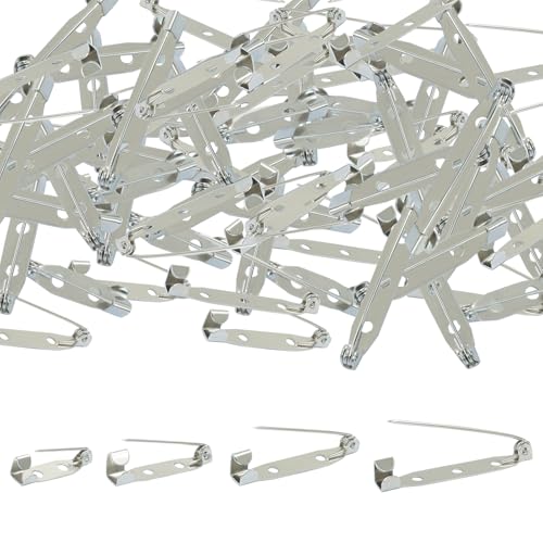 OSVJE 60 Pcs Secure Brooch Pins, Silver Bar Pins Clasp Backings, 4 Sizes (20,25,30,35mm) Pin Badge Backs for Jewelry Making-DIY Accessories