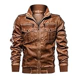 VRTUR Hommes À Capuche PU Cuir Veste aviateur Moto Blousons avec Amovible Capuche Men Leather Hooded Jacket Manteau en Cuir SynthéTique Automne-Hiver Fermeture à GlissièRe De Couleur Pure