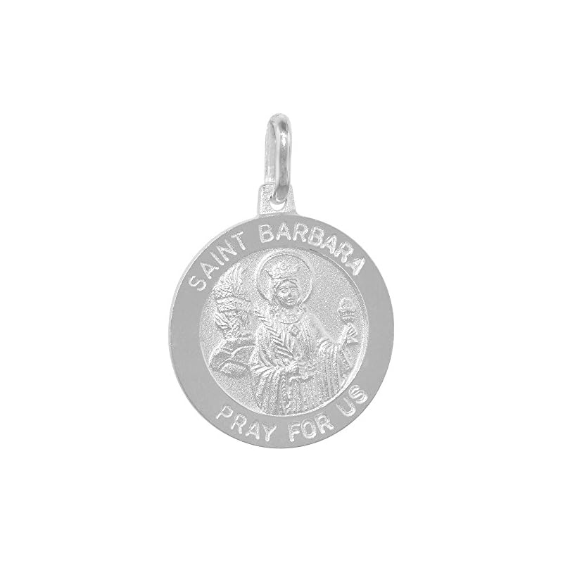 18mm Sterling Silver St Barbara Medal Necklace 3/4 inch Round Nickel Free Italy
