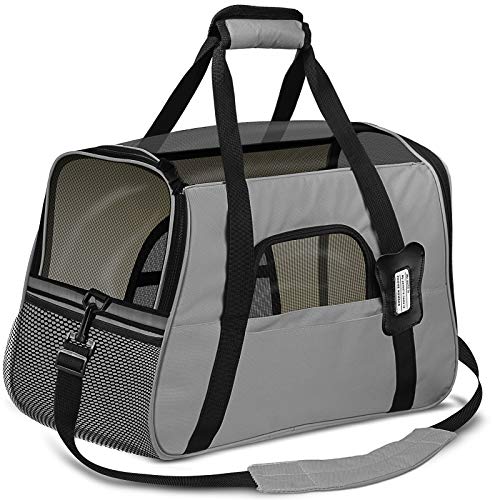 Paws & Pals Airline Approved Pet Carrier - Soft-Sided Carriers for Small Medium Cats and Dogs Air-Plane Travel On-Board Under Seat Carrying Bag with Fleece Bolster Bed for Kitten Cat Puppy Dog Taxi