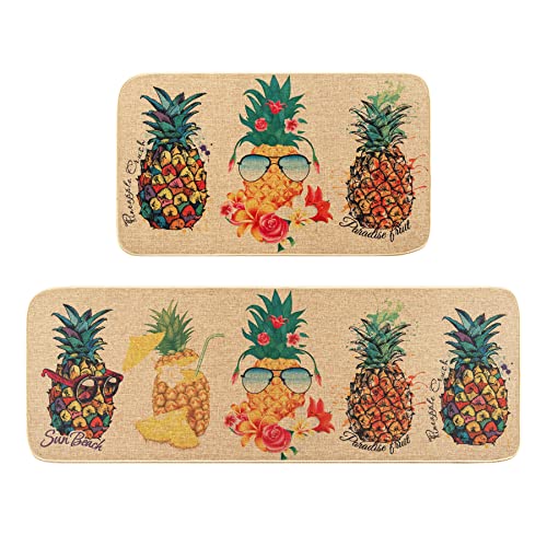 Melajia Kitchen Rugs And Mats Non Skid Washable Sets With Rubber Backing Pineapple Kitchen Mat Set Of 2 Farmhouse Low-Profile Floor Mat For Home Front Door Holiday Decor(17X29 +17X47 Inch #TOP1