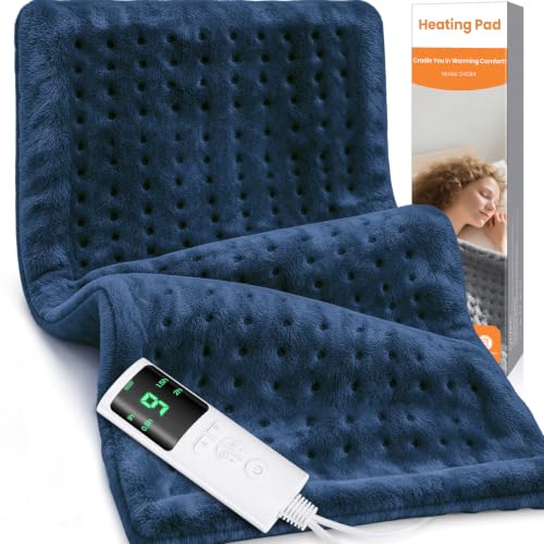 Image of Heating Pad for Back Pain, 17 inchx33 inch Electric Heat Pad with 9 Heat Levels & 4 Auto-Off Timers, Portable Heating Pad for Period Cramps, Shoulder, Neck, Machine Washable, Gifts for Women Men, Blue