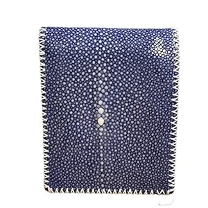 Genuine stringray Skin/Leather Bifold Men’s Bi-fold Wallet with Zigzag Stitching, Handmade Bi-fold Wallet for Men’s,stingray leather skin for mens Unique Gift for him, Navy Blue, `x-large, Classic.