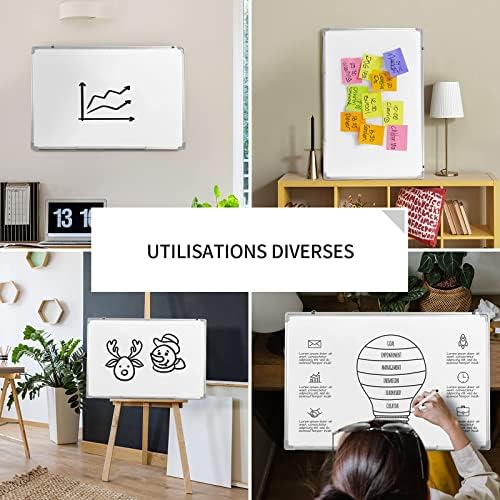 RELAX4LIFE Tableau Blanc Magnétique en 5 Tailles avec Cadre en Alu, 2 Particules Magnétiques et Gomme et 3 Stylos, Tableau d'Écriture pour Bureau, Etude et Maison (90 x 60 cm)