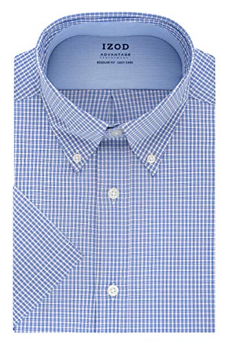 IZOD mens Short Sleeve Regular Fit Stretch Cool Fx Cooling Collar Check Dress Shirt, Blueberry, 18 -18.5 Neck XX-Large US
