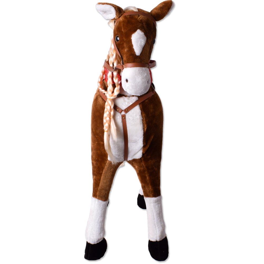TE-Trend Pferde Spielzeug Schaukelpferd Pferd zum draufsitzen Stehpferd Reitpferd Spielpferd zum Reiten als Mädchen Geschenk mit 112cm Kopfhöhe braun