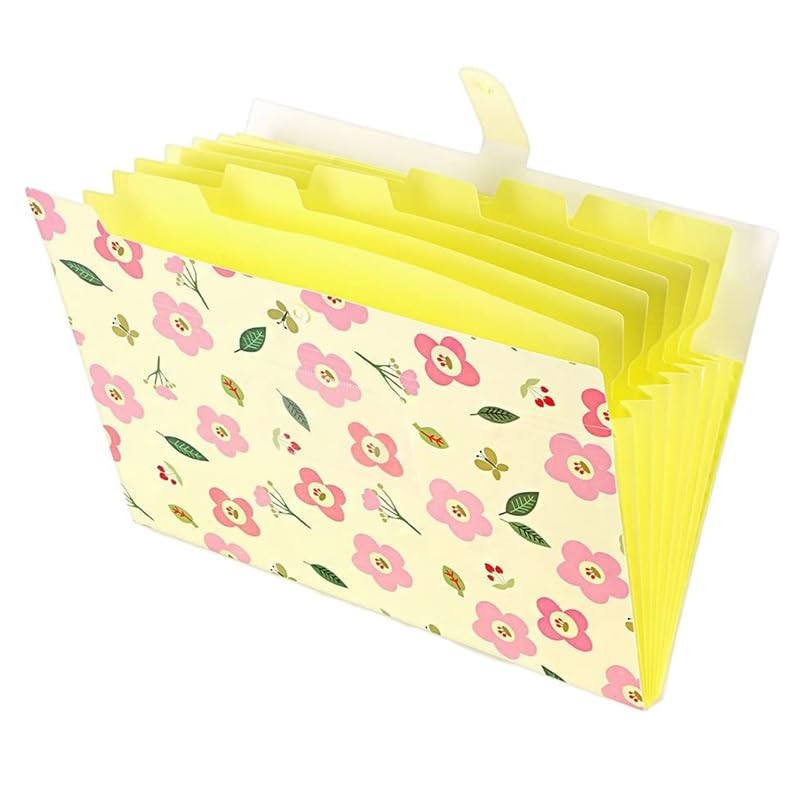 Cartella espandibile, Cartella Portadocumenti a Fisarmonica Floreale Blu, 8 Tasche, Formato A4, Portatile