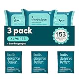 goodwipes Flushable Butt Wipes - Vitamin E & Aloe - Sewer & Septic Safe - Extra Large Adult Wet Wipes For Women & Men - Bathroom Essentials - Shea-Coco, 153 Count (3 Packs + 3 Individually Wrapped)