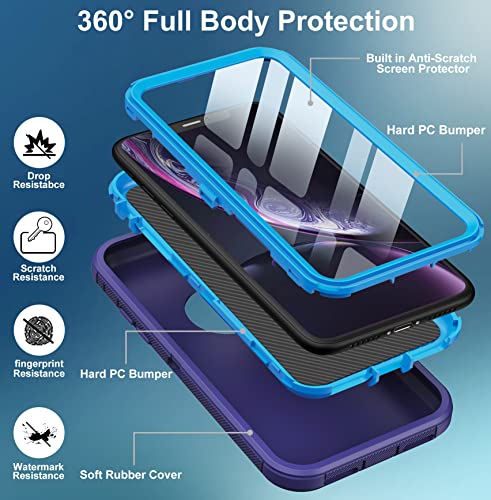 Aimoll-88 for iPhone XR Case, with Built in Screen Protector Heavy Duty Drop Protection, Full Body Rugged Shockproof Dust Proof 3- Layer Tough Protective Phone Cover for Apple iPhone XR Blue by Aimoll-88 - Image 2